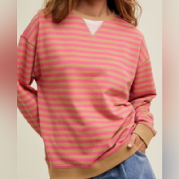 Wishlist Tops - Wishlist Pink and Tan Striped Sweatshirt Size Small